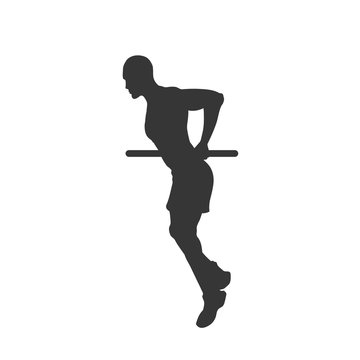 recommend clip art: Black silhouette of pull-up man. Horizontal bar. Outdoor fitness. Young active boy. Isolated workout image
