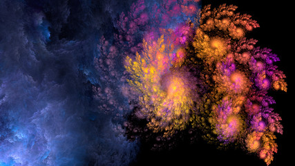 Fototapeta na wymiar Abstract fantastic space illustration. Blue orange purple colors. Use for design and creativity, for the screensaver of the monitor.