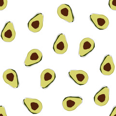 Flat avocado seamless background vector illustration. Pattern for healthy lifestyle design. Scandinavian style. Vegetarian summer backdrop.
