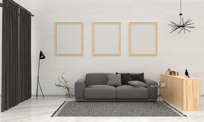 living room classic style and picture frame for mockup 3d rendering