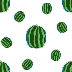 Flat watermelon seamless background vector illustration. Wallpaper design. Summer kitchen art. Fresh poster.