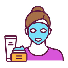 Face mask on a young girl color line icon. Skin care. Moisturizing and nourishing skin. Isolated vector element. Outline pictogram for web page, mobile app, promo.
