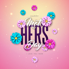 Happy Mother's Day Greeting Card Design with Flower and Typography Letter on Pink Background. Vector Celebration Illustration Template for Banner, Flyer, Invitation, Brochure, Poster.