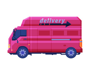 Dark Pink Delivery Van, Cargo Transportation Vehicle Flat Vector Illustration