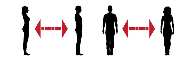 Vector silhouette of keep distance with different people.