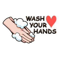 wash your hands cartoon sign clipart. Vector illustration, washing hands cartoon style. The word 