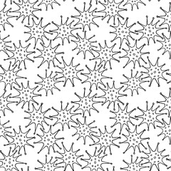 Seamless pattern bacterium virus vector illustration. Stop COVID-19. Black and white background, texture. Outline doodle. Design for quarantine events.