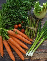fresh vegetables on a wooden table