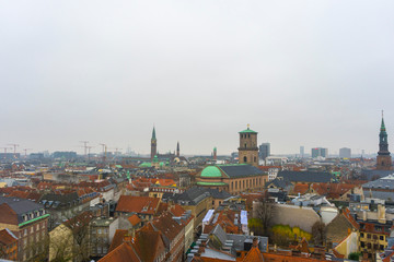 Obraz premium Skyline of Copenhagen from Vor Frelsers Kirke Church of Our Saviour