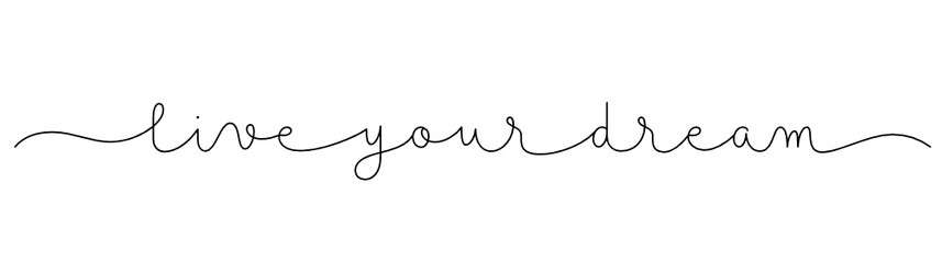 LIVE YOUR DREAM black vector monoline calligraphy banner with swashes