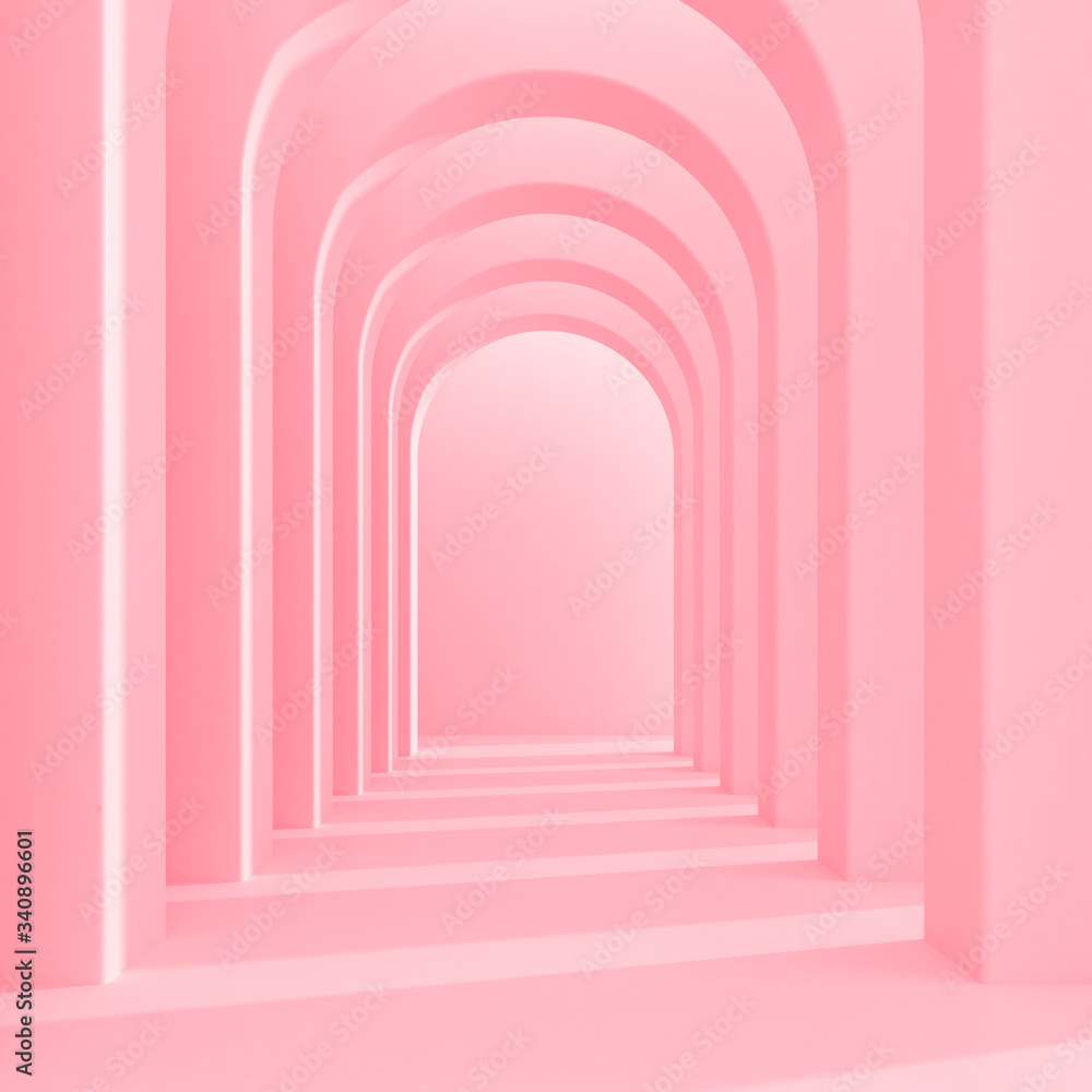 Poster Minimal style of arch space, Architectural details with shade and shadow on archway. 3D rendering. 