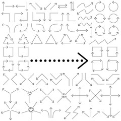 Big set of arrows. Black isolated on white background. Vector illustration.