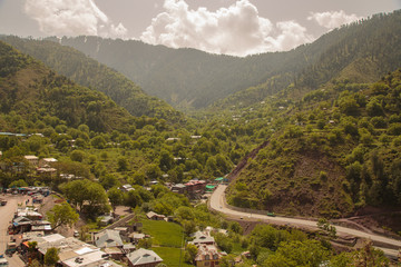Village in the green mountains in Pakistan