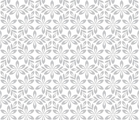 Flower geometric pattern. Seamless vector background. White and grey ornament. Ornament for fabric, wallpaper, packaging. Decorative print.