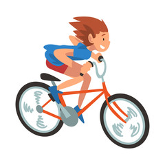 Girl Riding Bike Fast, Teenager Bicyclist, Summer Outdoor Activity Cartoon Vector Illustration