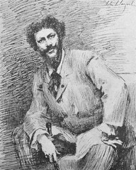 Charles Auguste Émile Durand or Carolus-Duran, a French painter and art instructor in the old book the History of Painting, by R. Muter, 1887, St. Petersburg