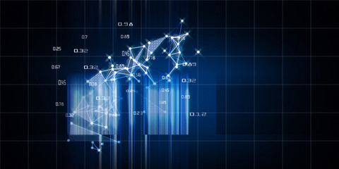 Abstract data concept in light grid connected particles and blurred lines.  Business and science visualization of artificial intelligence with glow. Big data.
