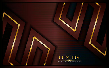Luxury dark brown background with golden lines and abstract shape.