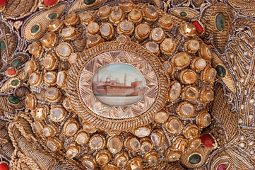 Precious stone studded old Mughal wall hanging, Royal India	
