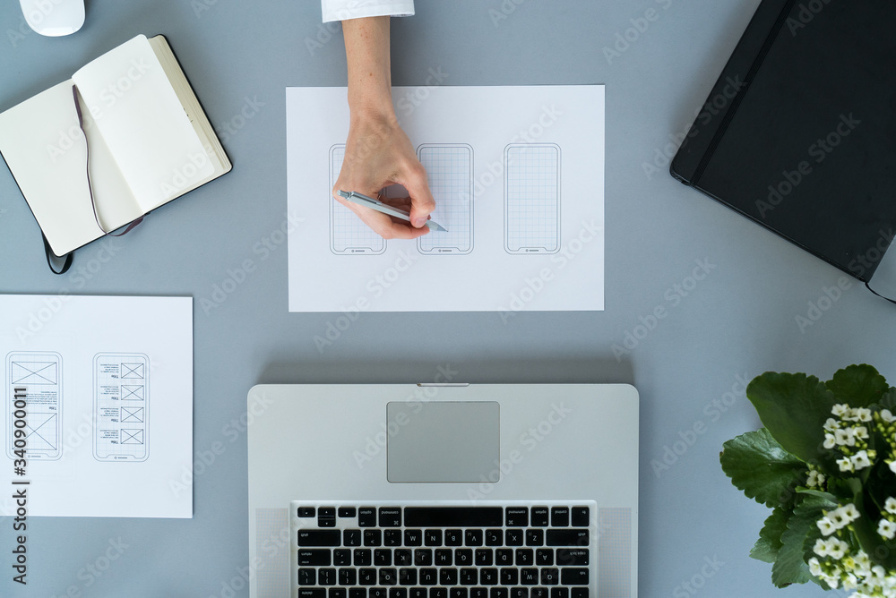 Poster web designer at work. graphic designer. mobile application design. designer desk. ux, ui design. thu