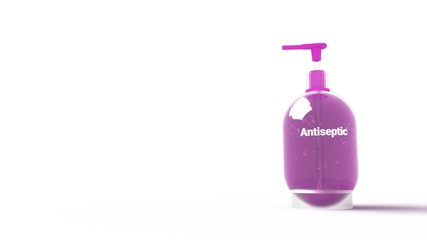 Hand sanitizer in plastic bottle on white background. 3d rendering