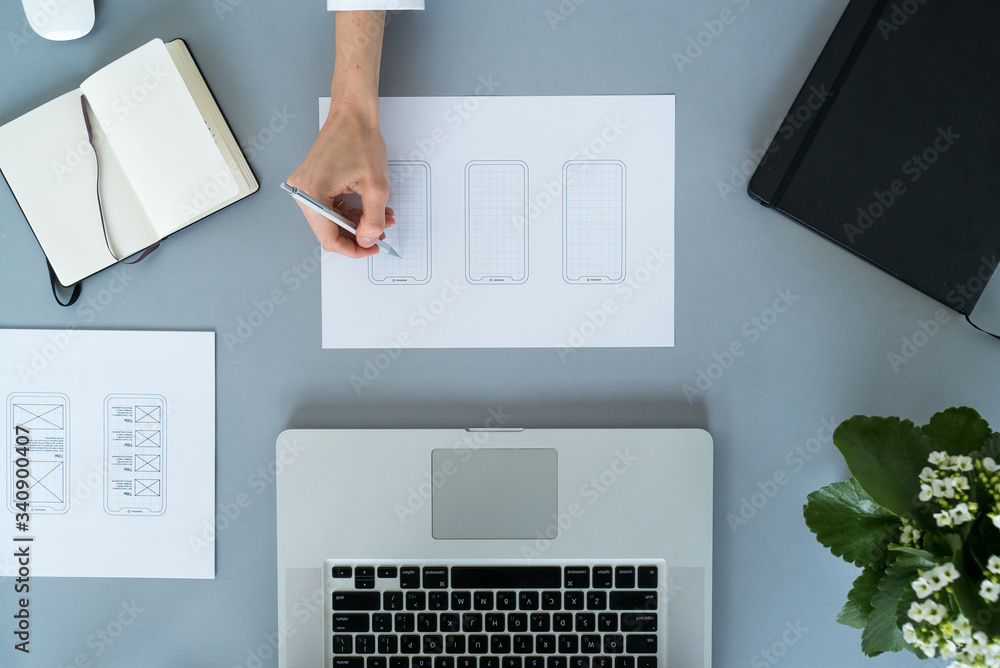 Poster web designer at work. graphic designer. mobile application design. designer desk. ux, ui design. thu