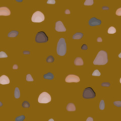 Sea stones on a brown background. Seamless pattern for textiles, napkins, packaging