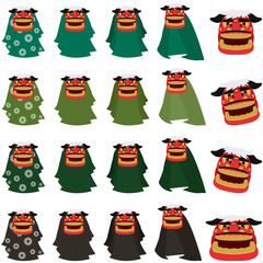 イラスト素材　獅子舞　ししまい　お正月　毛卍　縁起物　年賀状素材