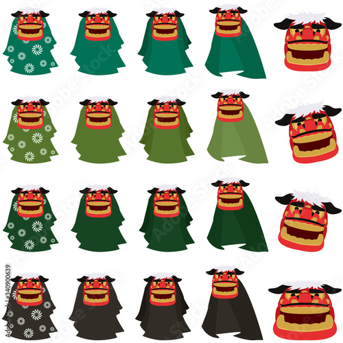 イラスト素材 獅子舞 ししまい お正月 毛卍 縁起物 年賀状素材 Attraction Wall Mural Attracti Kumao