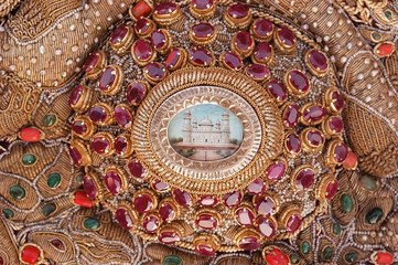 Precious stone studded old Mughal wall hanging, Royal India	