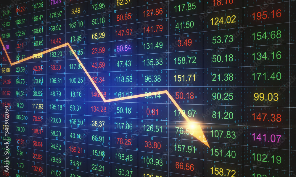 Poster creative crash recession chart with arrow.