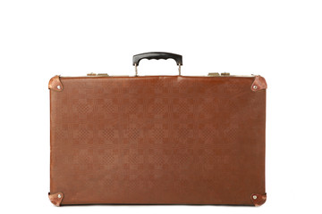Vintage brown suitcase isolated on white background