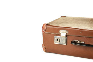 Vintage leather suitcase on isolated white background