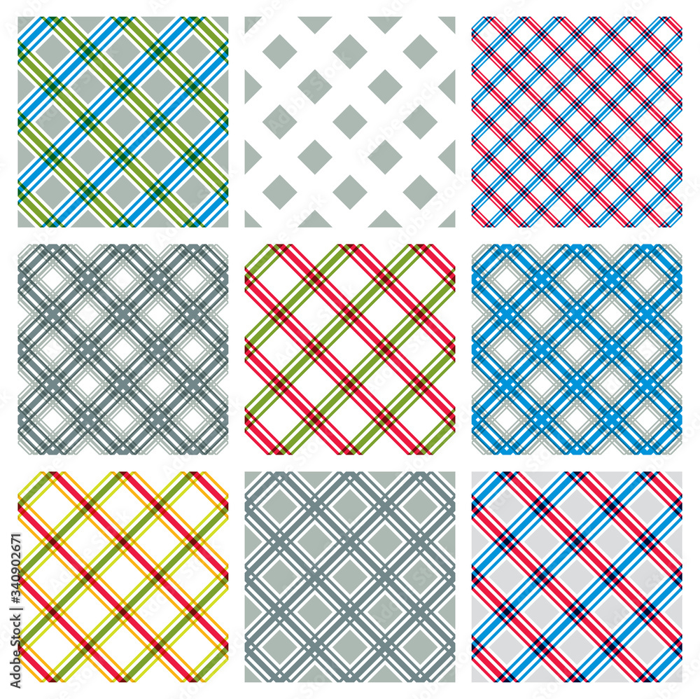 Poster minimal simple crossed lines textile geometric seamless patterns set, vector abstract backgrounds wi