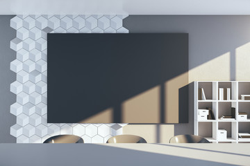 Conference room with empty black billboard.