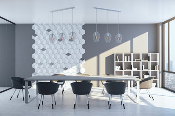 Modern meeting room interior with furniture.