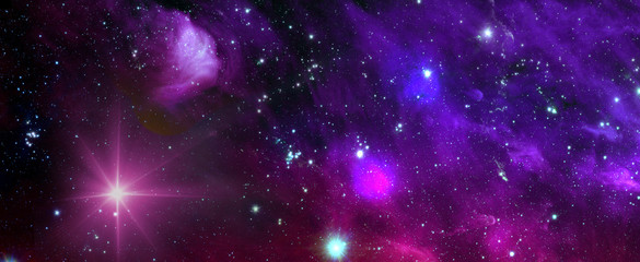 Space background with nebula and shining stars. Colorful cosmos with stardust and milky way. Magic color galaxy. Infinite universe and starry night. Elements of this image furnished by NASA.