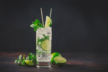 mojito with lime, mint  and ice