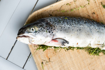 salmon stuffed with herbs to be grilled on the barbecue