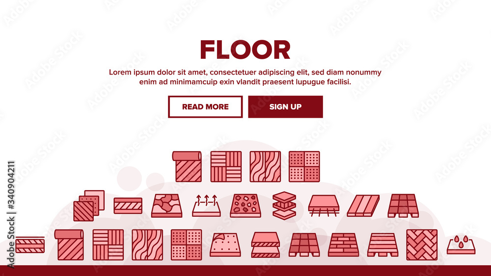 Aufkleber floor and material landing web page header banner template vector. parquet and carpet, laminate and 