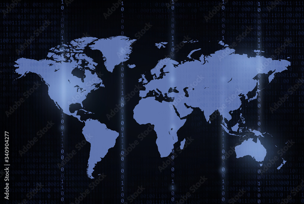 Aufkleber llustrartion of world map with matrix binary code falling