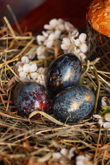 Fototapeta na wymiar blue, purple and golden easter eggs 