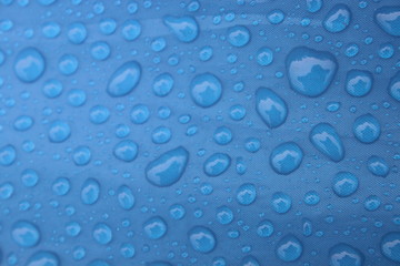 drops of water on a blue background close-up