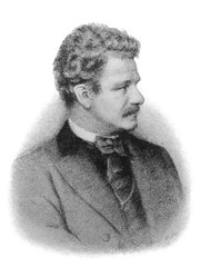 The Hans Makart's portrait, a designer and decorator in the old book the History of Painting, by R. Muter, 1887, St. Petersburg