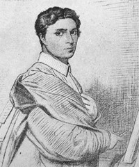 The Jean-Auguste-Dominique Ingres's portrait in youth, a French Neoclassical painter in the old book the History of Painting, by R. Muter, 1887, St. Petersburg