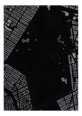 Prospect Park in Brooklyn, New York City, United States A4 black-and-white minimalist poster with building footprints and footpaths of Park Slope, Prospect Heights, Flatbush and Windsor Terrace