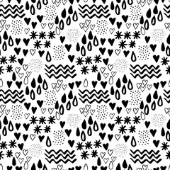 Black and white hand drawn vector seamless pattern suitable for wrapping paper, wallpaper, textile design, web design, stationery and more