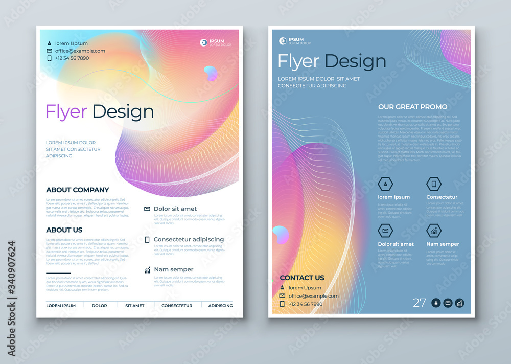 Wall mural liquid abstract flyer design. fluid dynamic graphic element for modern brochure, banner, poster, fly