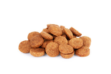 Dry dog food on a white background