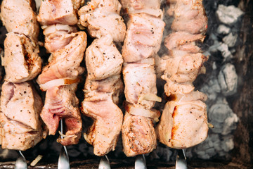 meat on the grill on the street